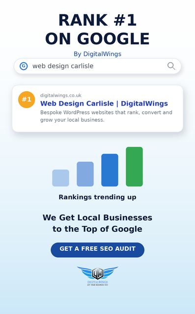 DigitalWings ranking #1 on Google for web design Carlisle
