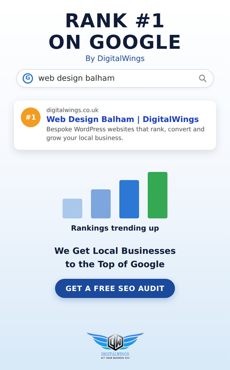 DigitalWings ranking #1 on Google for web design Balham