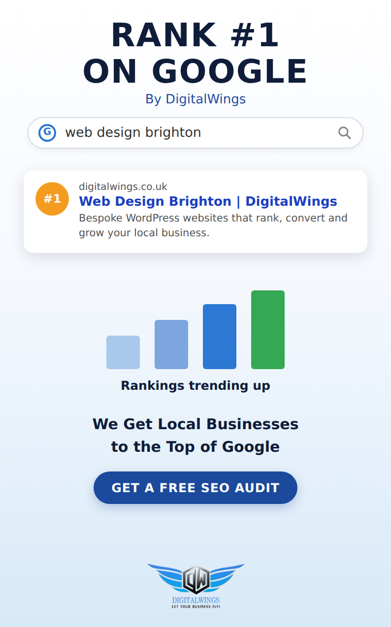 DigitalWings ranking #1 on Google for web design Brighton