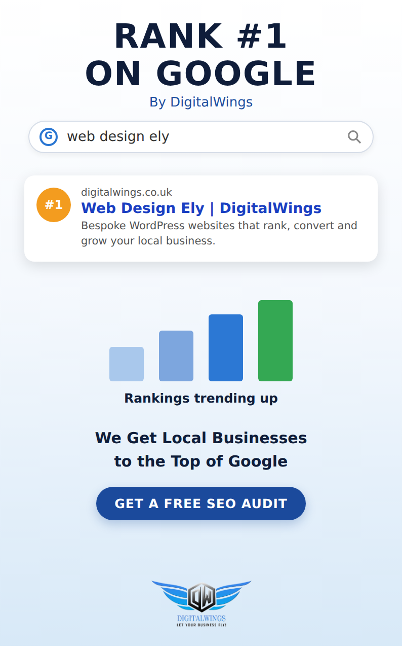 DigitalWings ranking #1 on Google for web design Ely