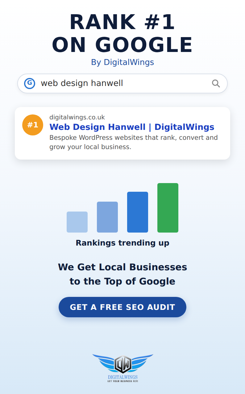 DigitalWings ranking #1 on Google for web design Hanwell
