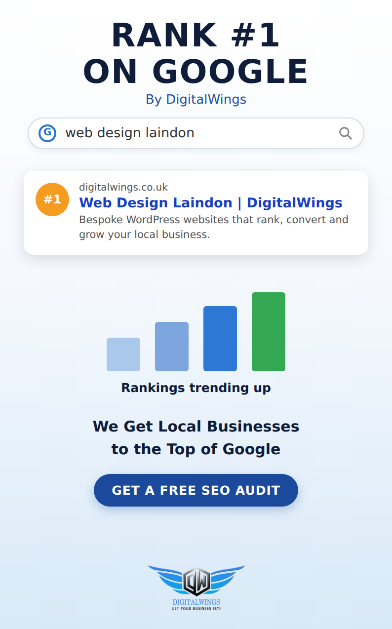 DigitalWings ranking #1 on Google for web design Laindon