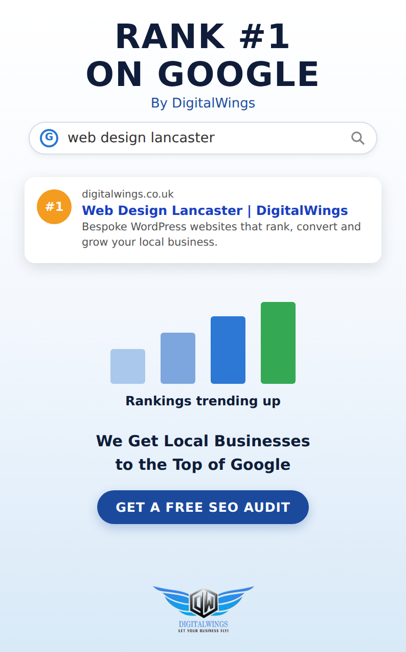 DigitalWings ranking #1 on Google for web design Lancaster