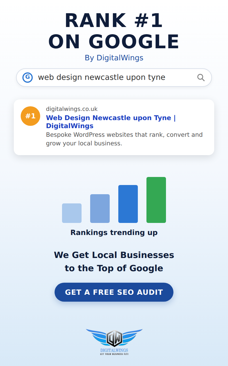 DigitalWings ranking #1 on Google for web design Newcastle upon Tyne