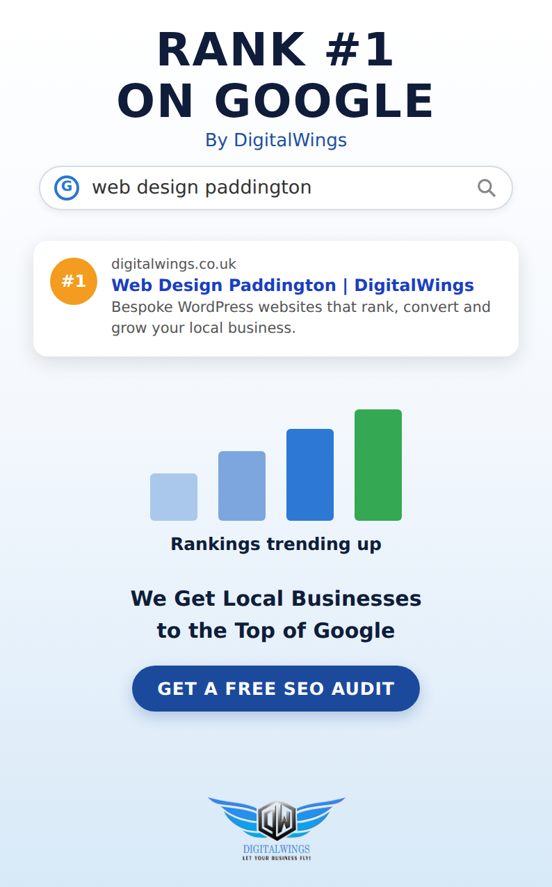DigitalWings ranking #1 on Google for web design Paddington