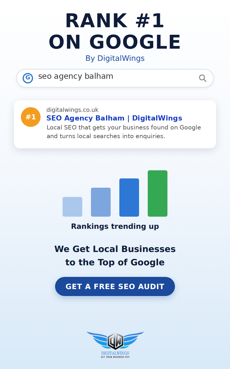 DigitalWings ranking #1 on Google for SEO agency Balham
