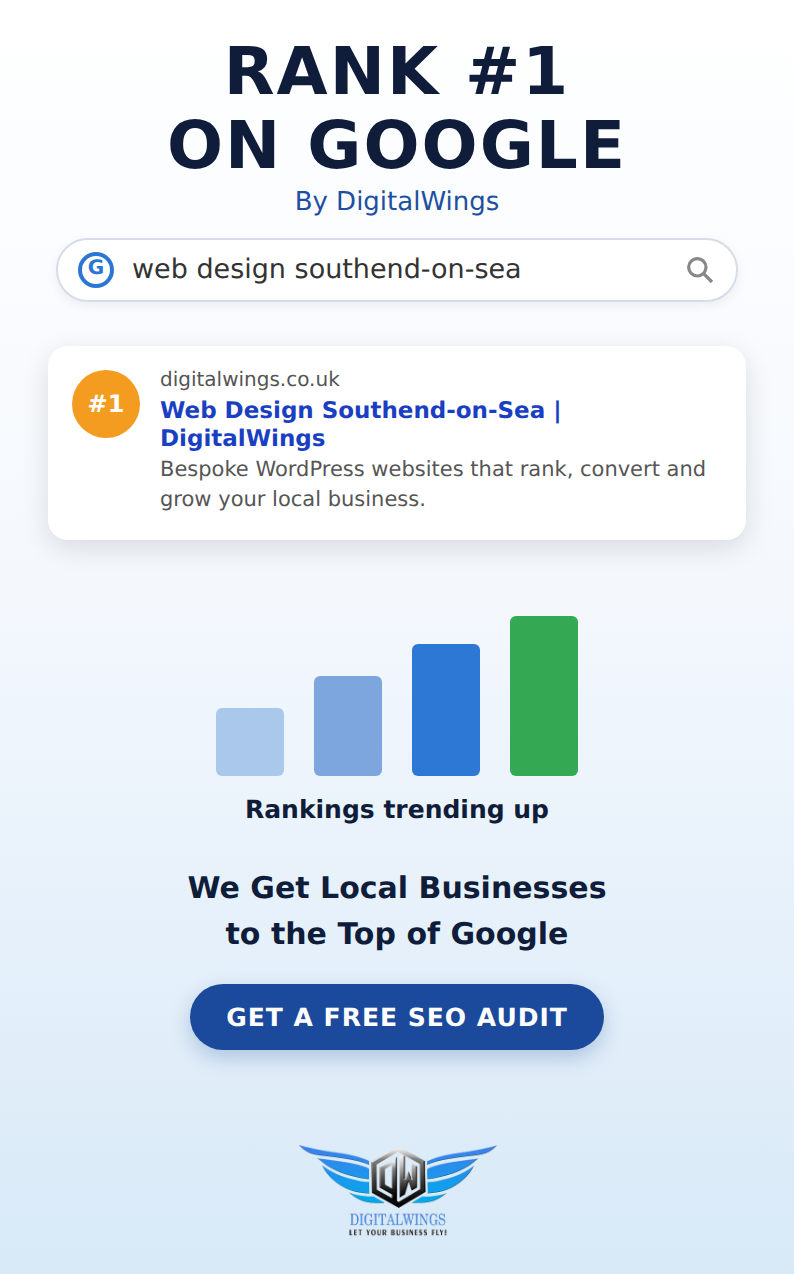 DigitalWings ranking #1 on Google for web design Southend